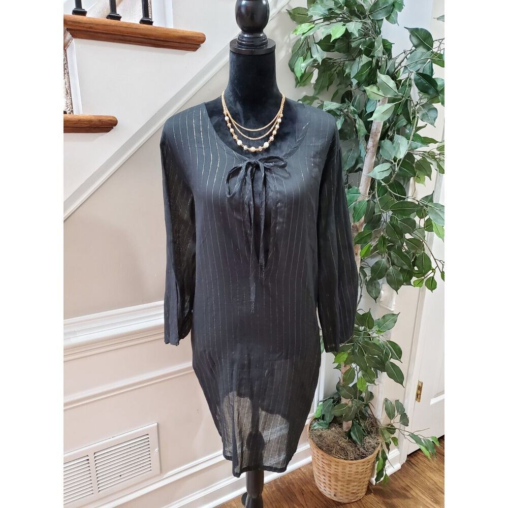 Avenue Sheer Black Polyester Round Neck Long Sleeve Pullover Top Blouse 22/24